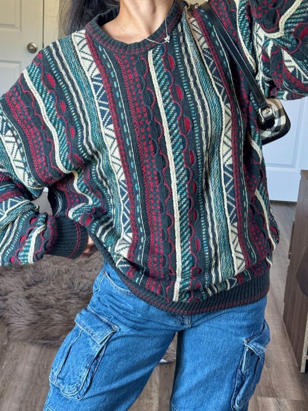 Vintage Y2K Alfani Coogi Sweater Size XL 3D Knit Grandpa Crewneck Textured Retro